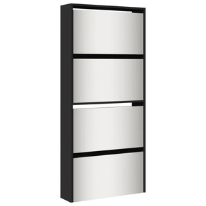 vidaXL, vidaXL Schuhschrank mit Spiegel 4 Fächer Schwarz 63x17x134 cm, vidaXL Schuhschrank mit Spiegel 4 Fächer Schwarz 63x17x134 cm