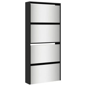 vidaXL, vidaXL Schuhschrank mit Spiegel 4 Fächer Schwarz 63x17x134 cm, vidaXL Schuhschrank mit Spiegel 4 Fächer Schwarz 63x17x134 cm