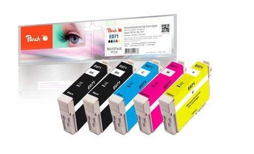 Peach, Peach Spar Pack Plus Tintenpatronen kompatibel zu Epson T071 (2xT0711, T0712, T0713, T0714), Peach E715 5 Druckerpatronen XL (2*bk, c/m/y) ersetzt Epson T0715, C13T07154010 für z.B. Epson Stylus DX 4400, Epson Stylus D 120, Epson Stylus D 78