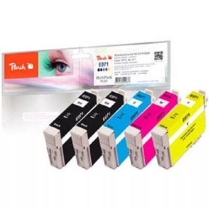 Peach, Peach Spar Pack Plus Tintenpatronen kompatibel zu Epson T071 (2xT0711, T0712, T0713, T0714), Peach E715 5 Druckerpatronen XL (2*bk, c/m/y) ersetzt Epson T0715, C13T07154010 für z.B. Epson Stylus DX 4400, Epson Stylus D 120, Epson Stylus D 78