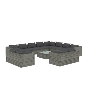vidaXL, vidaXL 13-tlg. Garten-Lounge-Set mit Kissen Grau Poly Rattan, 