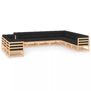vidaXL, vidaXL 11-tlg. Garten-Lounge-Set mit Anthrazit Kissen Kiefernholz, vidaXL 11-tlg. Garten-Lounge-Set mit Kissen Massivholz Kiefer