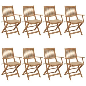 vidaXL, vidaXL Klappbare Gartenstühle 8 Stk. mit Kissen Massivholz Akazie, vidaXL Klappbare Gartenstühle 8 Stk. mit Kissen Massivholz Akazie