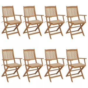 vidaXL, vidaXL Klappbare Gartenstühle 8 Stk. mit Kissen Massivholz Akazie, vidaXL Klappbare Gartenstühle 8 Stk. mit Kissen Massivholz Akazie