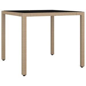vidaXL, vidaXL Gartentisch mit Glasplatte Beige Poly Rattan & Hartglas, vidaXL Gartentisch mit Glasplatte Beige Poly Rattan & Hartglas
