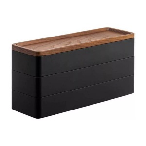 Yamazaki, Yamazaki - Aufbewahrungsbox RIN - schwarz - Mischmaterial - 8/24/11.5 cm, Yamazaki - 3-stufige Accessoire-Ablage RIN mit Deckel, One Size, Schwarz
