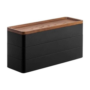 Yamazaki, Yamazaki - Aufbewahrungsbox RIN - schwarz - Mischmaterial - 8/24/11.5 cm, Yamazaki - 3-stufige Accessoire-Ablage RIN mit Deckel, One Size, Schwarz