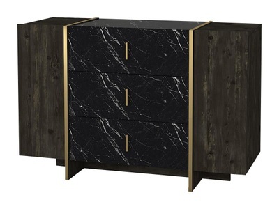 Vente-unique, Kommode mit 3 Schubladen & 2 Türen - Marmor-Optik - Schwarz, Holzfarben dunkel & Goldfarben - CADEBA Kommode mit 3 Schubladen & 2 Türen - Marmor-Optik - Schwarz, Holzfarben dunkel & Goldfarben - CADEBA, 