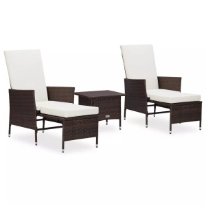 vidaXL, vidaXL 3-tlg. Garten-Lounge-Set mit Auflagen Poly Rattan Braun, vidaXL 3-tlg. Garten-Lounge-Set mit Auflagen Poly Rattan Braun