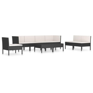 vidaXL, vidaXL 9-tlg. Garten-Lounge-Set mit Auflagen Poly Rattan Schwarz