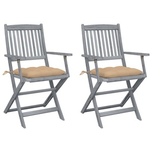 vidaXL, vidaXL Klappbare Gartenstühle 2 Stk. mit Kissen Massivholz Akazie, vidaXL Klappbare Gartenstühle 2 Stk. mit Kissen Massivholz Akazie