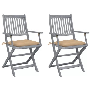 vidaXL, vidaXL Klappbare Gartenstühle 2 Stk. mit Kissen Massivholz Akazie, vidaXL Klappbare Gartenstühle 2 Stk. mit Kissen Massivholz Akazie