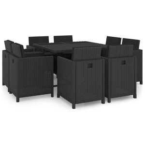 Diverse Hardware, 9-tlg. Garten-Essgruppe mit Auflagen Poly Rattan Schwarz