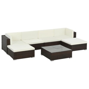Diverse Hardware, 7-tlg. Garten-Lounge-Set mit Auflagen Poly Rattan Braun