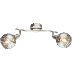 Globo, GLOBO ROMAN LED Strahler nickel matt, Glas rauch klar, inkl. 10585 LED LM, LxH:280x210, LED Deckenleuchte nickel matt 2xE14 LED 17x28x21