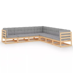 vidaXL, vidaXL 7-tlg. Garten-Lounge-Set mit Kissen Kiefer Massivholz, vidaXL 7-tlg. Garten-Lounge-Set mit Kissen Kiefer Massivholz