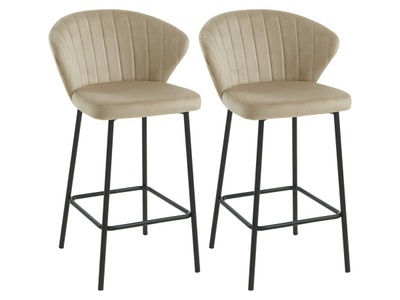 Vente-unique, Barhocker 2er-Set - Samt & Metall - Beige - CRUSTI Barhocker 2er-Set - Samt & Metall - Beige - CRUSTI, 