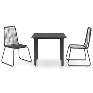 vidaXL, vidaXL 3-tlg. Garten-Essgruppe PVC Rattan Schwarz, vidaXL 3-tlg. Garten-Essgruppe PVC Rattan Schwarz