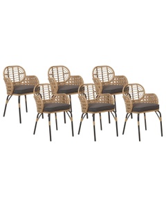 Beliani, Set mit 6 Stühlen und Sitzkissen aus PE Rattan Boho PRATELLO Set mit 6 Stühlen und Sitzkissen aus PE Rattan Boho PRATELLO, Beliani - Set mit 6 Stühlen und Sitzkissen aus PE Rattan Boho PRATELLO, One Size, Gewittergrau