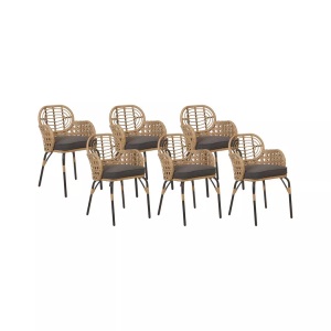 Beliani, Set mit 6 Stühlen und Sitzkissen aus PE Rattan Boho PRATELLO Set mit 6 Stühlen und Sitzkissen aus PE Rattan Boho PRATELLO, Beliani - Set mit 6 Stühlen und Sitzkissen aus PE Rattan Boho PRATELLO, One Size, Gewittergrau