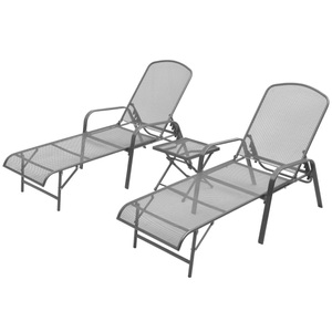 Diverse Hardware, Sonnenliegen 2 Stk. mit Tisch Stahl Anthrazit, vidaXL Sonnenliegen 2 Stk. mit Tisch Stahl Anthrazit