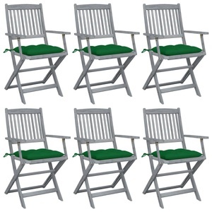 vidaXL, vidaXL Klappbare Gartenstühle 6 Stk. mit Kissen Massivholz Akazie, vidaXL Klappbare Gartenstühle 6 Stk. mit Kissen Massivholz Akazie