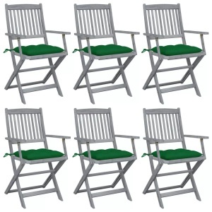 vidaXL, vidaXL Klappbare Gartenstühle 6 Stk. mit Kissen Massivholz Akazie, vidaXL Klappbare Gartenstühle 6 Stk. mit Kissen Massivholz Akazie