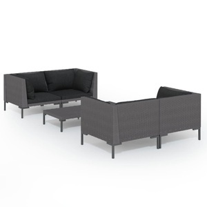 vidaXL, vidaXL 5-tlg. Garten-Lounge-Set mit Kissen Poly Rattan Dunkelgrau