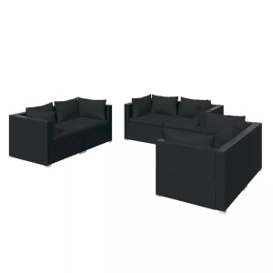 vidaXL, vidaXL 6-tlg. Garten-Lounge-Set mit Kissen Poly Rattan Schwarz, vidaXL 6-tlg. Garten-Lounge-Set mit Kissen Poly Rattan Schwarz