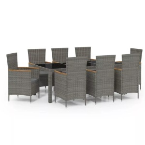 vidaXL, vidaXL 9-tlg. Garten-Essgruppe mit Auflagen Poly Rattan Grau, vidaXL 9-tlg. Garten-Essgruppe mit Kissen Poly Rattan Grau