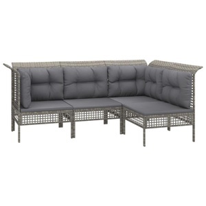 vidaXL, vidaXL 4-tlg. Garten-Lounge-Set mit Kissen Grau Poly Rattan, vidaXL 4-tlg. Garten-Lounge-Set mit Kissen Grau Poly Rattan