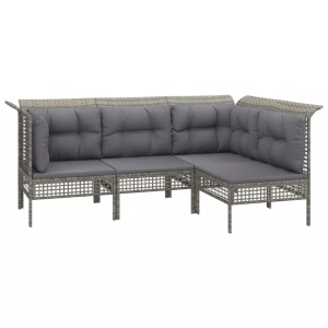 vidaXL, vidaXL 4-tlg. Garten-Lounge-Set mit Kissen Grau Poly Rattan, vidaXL 4-tlg. Garten-Lounge-Set mit Kissen Grau Poly Rattan