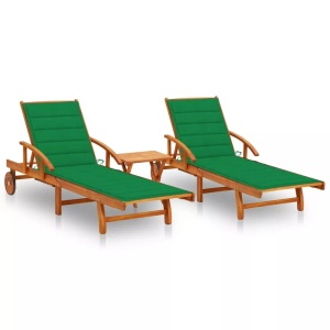 vidaXL, vidaXL Sonnenliegen 2 Stk. mit Tisch und Auflagen Massivholz Akazie
