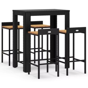 vidaXL, vidaXL 5-tlg. Gartenbar-Set Schwarz Poly Rattan & Massivholz Akazie