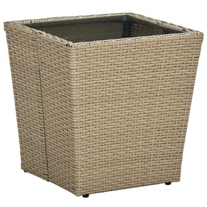 vidaXL, vidaXL Beistelltisch Beige 41,5x41,5x44 cm Poly Rattan und Hartglas, vidaXL Beistelltisch Beige 41,5x41,5x44 cm Poly Rattan und Hartglas