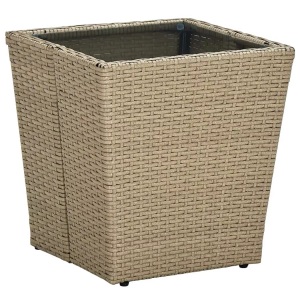 vidaXL, vidaXL Beistelltisch Beige 41,5x41,5x44 cm Poly Rattan und Hartglas, vidaXL Beistelltisch Beige 41,5x41,5x44 cm Poly Rattan und Hartglas