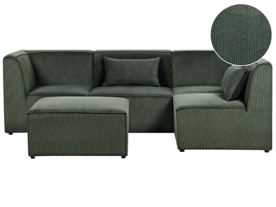 Beliani, Sofa mit Ottomane aus Cord Modern LEMVIG Sofa mit Ottomane aus Cord Modern LEMVIG, Beliani - Linksseitiges Ecksofa mit Ottomane aus Cord LEMVIG, One Size, Grün