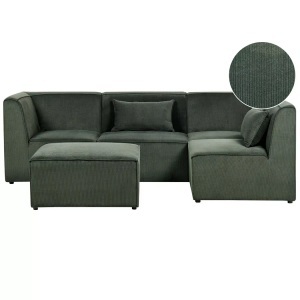 Beliani, Sofa mit Ottomane aus Cord Modern LEMVIG Sofa mit Ottomane aus Cord Modern LEMVIG, Beliani - Linksseitiges Ecksofa mit Ottomane aus Cord LEMVIG, One Size, Grün
