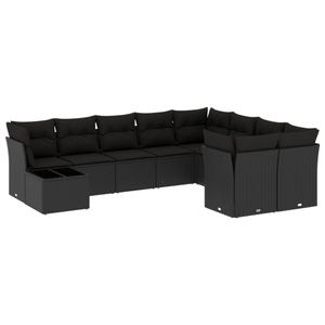 vidaXL, vidaXL 10-tlg. Garten-Sofagarnitur mit Kissen Schwarz Poly Rattan, vidaXL 10-tlg. Garten-Sofagarnitur mit Kissen Schwarz Poly Rattan