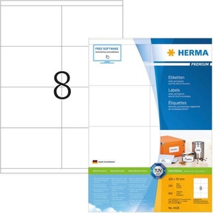 HERMA, Herma 4426 Etiketten 105 x 70 mm Papier Weiß 800 St. Permanent Universal-Etiketten, Versand-Etiketten Tinte, Laser,, Herma Premium-Etiketten Nr. 4426 auf DIN A4-Blättern, 800 Etiketten, 100 Bogen