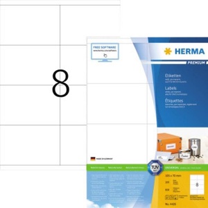 HERMA, Herma 4426 Etiketten 105 x 70 mm Papier Weiß 800 St. Permanent Universal-Etiketten, Versand-Etiketten Tinte, Laser,, Herma Premium-Etiketten Nr. 4426 auf DIN A4-Blättern, 800 Etiketten, 100 Bogen