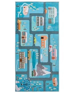 Beliani, Beliani Kinderteppich blau Stadt-Motiv 80 x 150 cm KIGI, Beliani - Kinderteppich aus Polyester Modern KIGI, 80X150CM, Blau Bunt