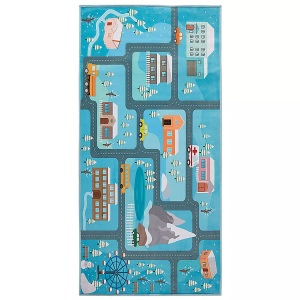 Beliani, Beliani Kinderteppich blau Stadt-Motiv 80 x 150 cm KIGI, Beliani - Kinderteppich aus Polyester Modern KIGI, 80X150CM, Blau Bunt