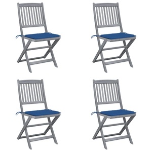 vidaXL, vidaXL Klappbare Gartenstühle 4 Stk. mit Kissen Massivholz Akazie, vidaXL Klappbare Gartenstühle 4 Stk. mit Kissen Massivholz Akazie