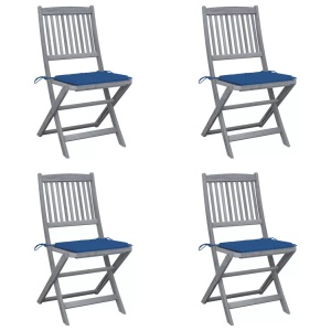 vidaXL, vidaXL Klappbare Gartenstühle 4 Stk. mit Kissen Massivholz Akazie, vidaXL Klappbare Gartenstühle 4 Stk. mit Kissen Massivholz Akazie