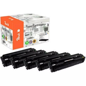 Peach, Peach Spar Pack Plus Tonermodule kompatibel zu HP No. 201A, CF400A*2, CF401A, CF402A, CF403A, Peach HP 201 A 5 Toner (2*bk, c/m/y) ersetzt HP No. 201A, CF400A*2, CF401A, CF402A, CF403A für z.B. HP Color LaserJet Pro MFP M 277 n