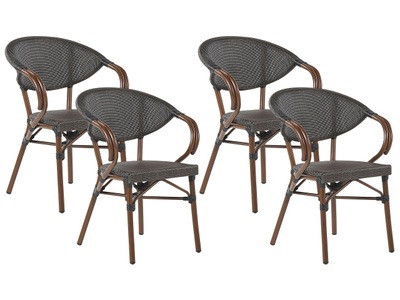 Beliani, Beliani Gartenstuhl grau / dunkler Holzfarbton 4er Set Caspri, Set mit 4 Stühlen aus Aluminium Modern CASPRI Set mit 4 Stühlen aus Aluminium Modern CASPRI