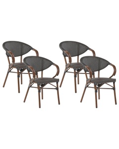 Beliani, Beliani Gartenstuhl grau / dunkler Holzfarbton 4er Set Caspri, Beliani - Gartenstuhl 4er Set aus Aluminium Retro CASPRI, One Size, Taubengrau