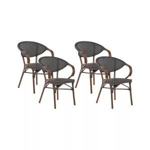 Beliani, Beliani Gartenstuhl grau / dunkler Holzfarbton 4er Set Caspri, Beliani - Gartenstuhl 4er Set aus Aluminium Retro CASPRI, One Size, Taubengrau