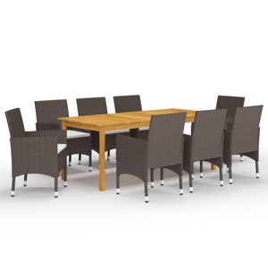 vidaXL, vidaXL 9-tlg. Garten-Essgruppe mit Kissen Braun, vidaXL 9-tlg. Garten-Essgruppe mit Kissen Braun